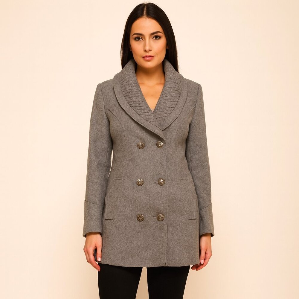 GUESS Women's Gray Double Breasted Pea Coat Size Large